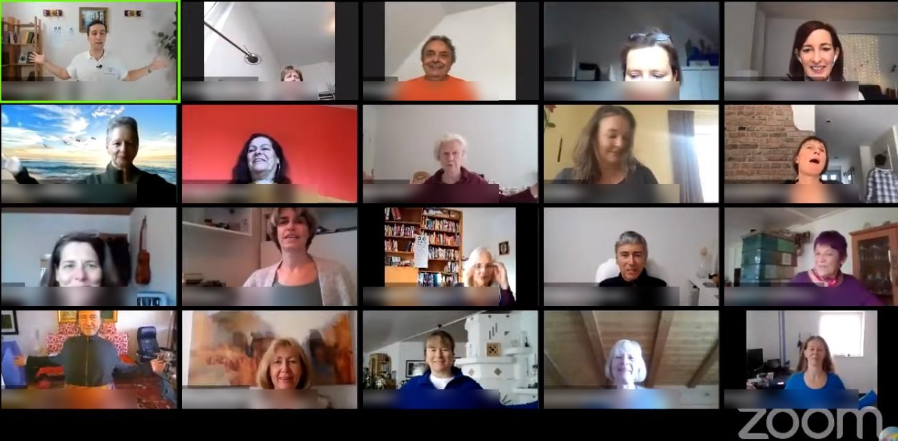 Teilnehmerinnen und Teilnehmer beim Live-Training per Zoom